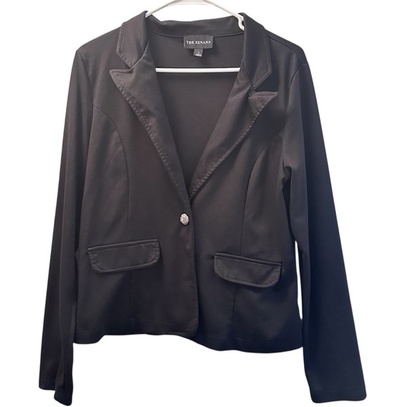 Zenana Outfitters Jackets & Blazers - Zenana Knit Blazer Women's Lg Black Lightweight Stretchy Career Academia Office